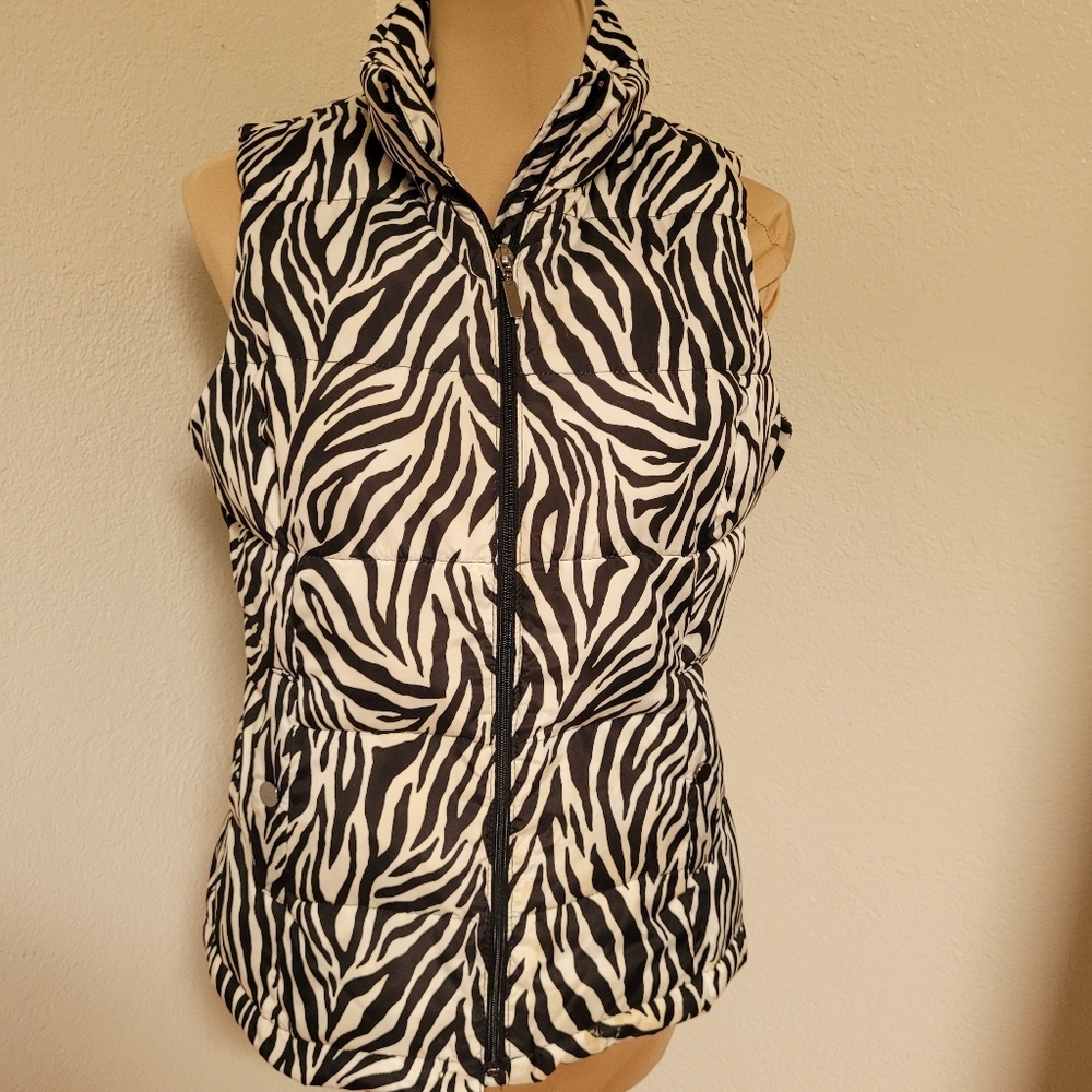 Charter Club Black & White Zebra Print Puffer Vest